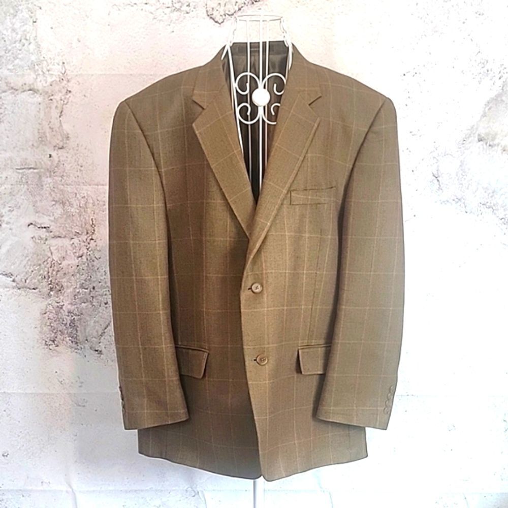 Tasso Elba single breasted sport coat checkered brown Men's Size 46R